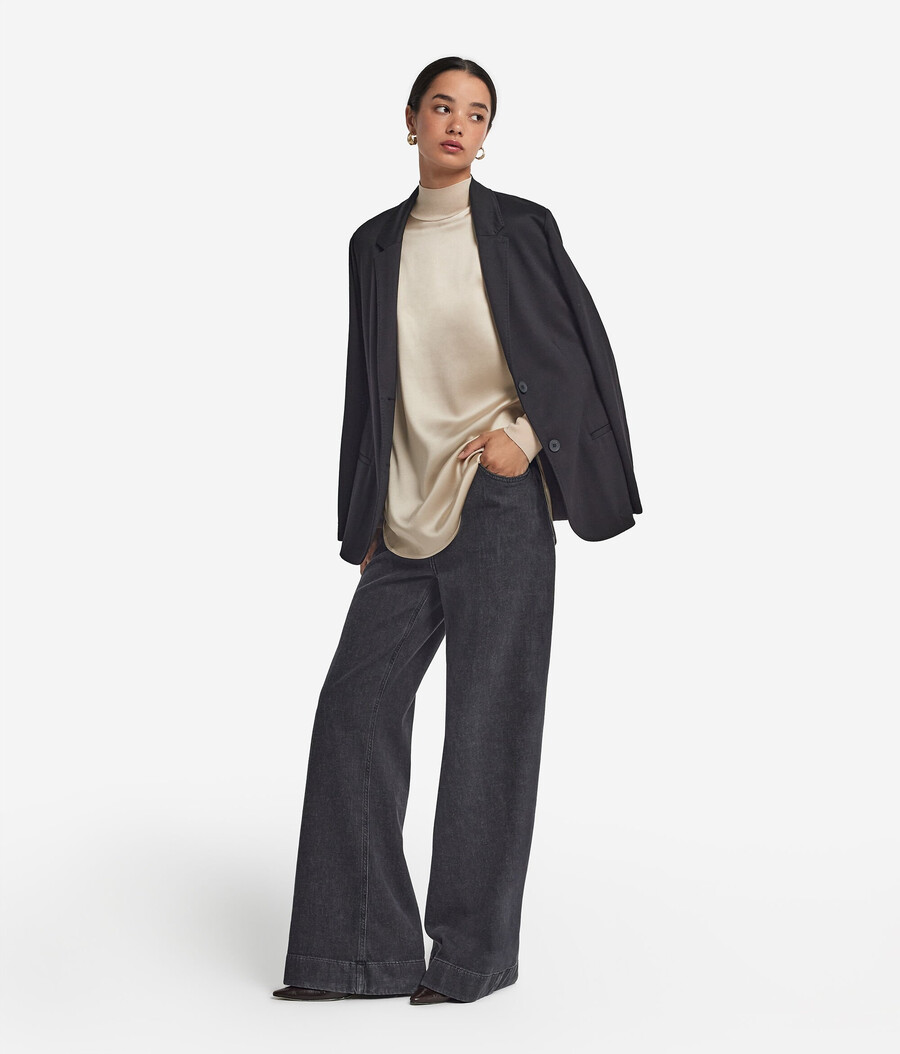 seidensatinbluse mit jersey-einsätzen