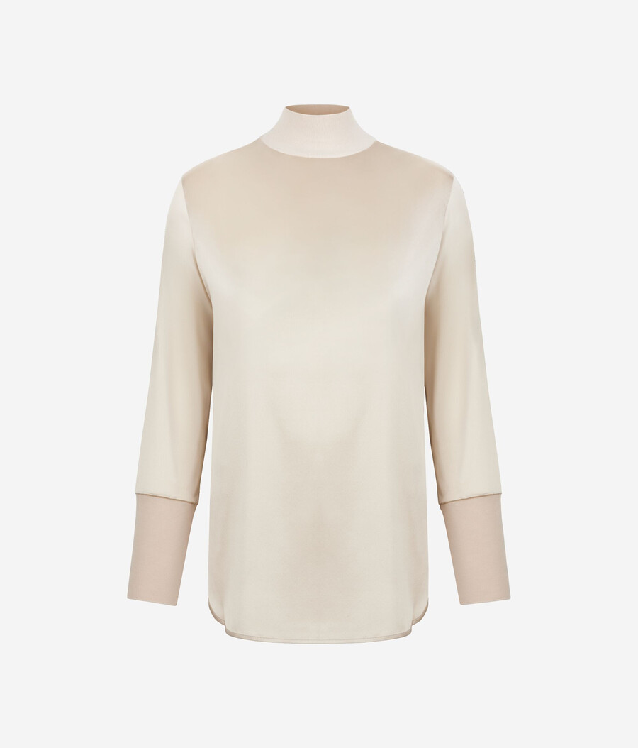 seidensatinbluse mit jersey-einsätzen