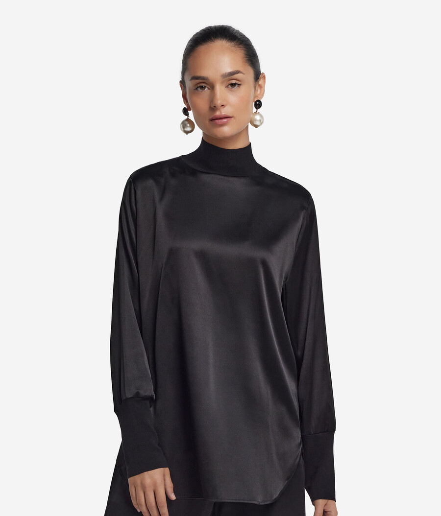 seidensatinbluse mit jersey-einsätzen