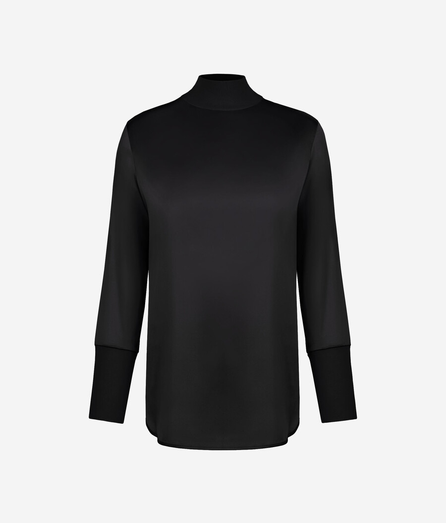 seidensatinbluse mit jersey-einsätzen