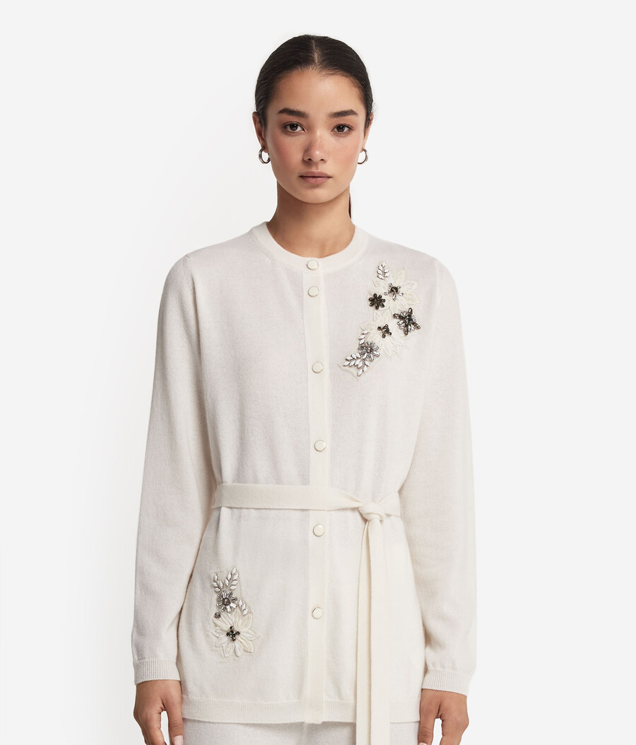 kaschmir-strickjacke mit blumenstickerei