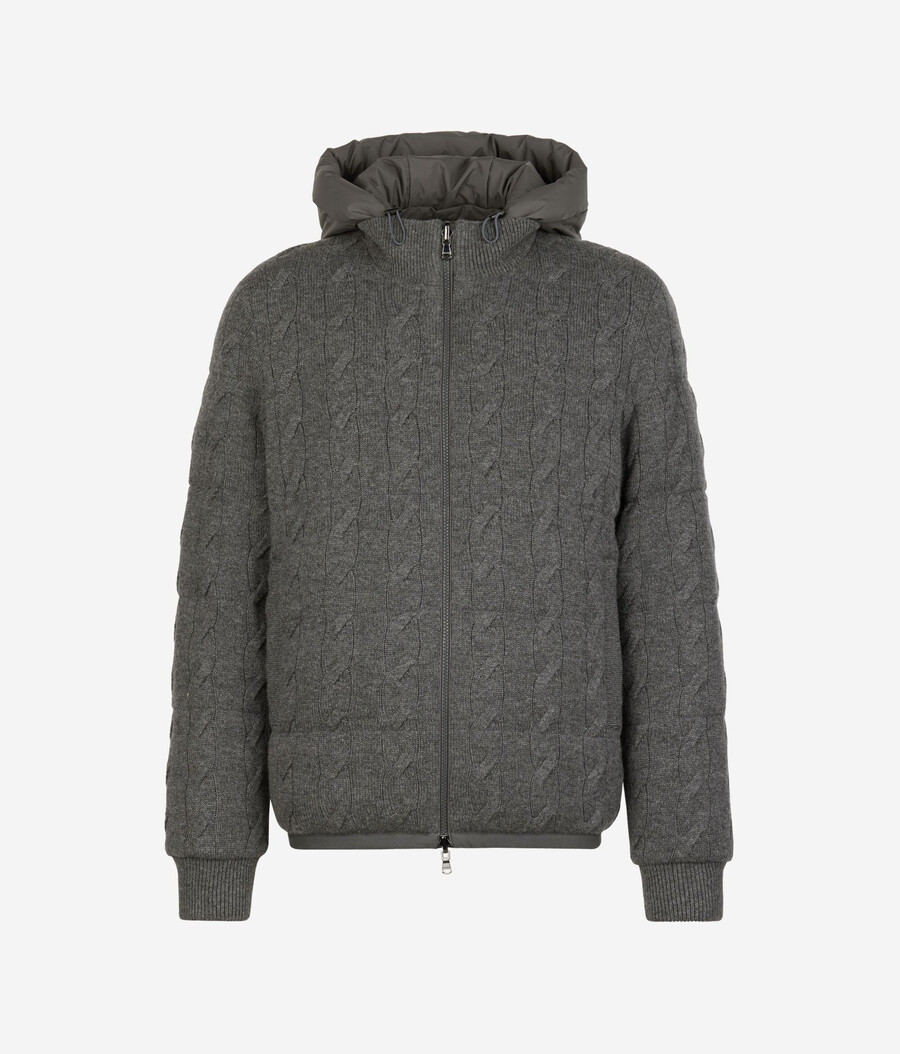 wendbare daunenjacke mit kaschmir-zopfmuster