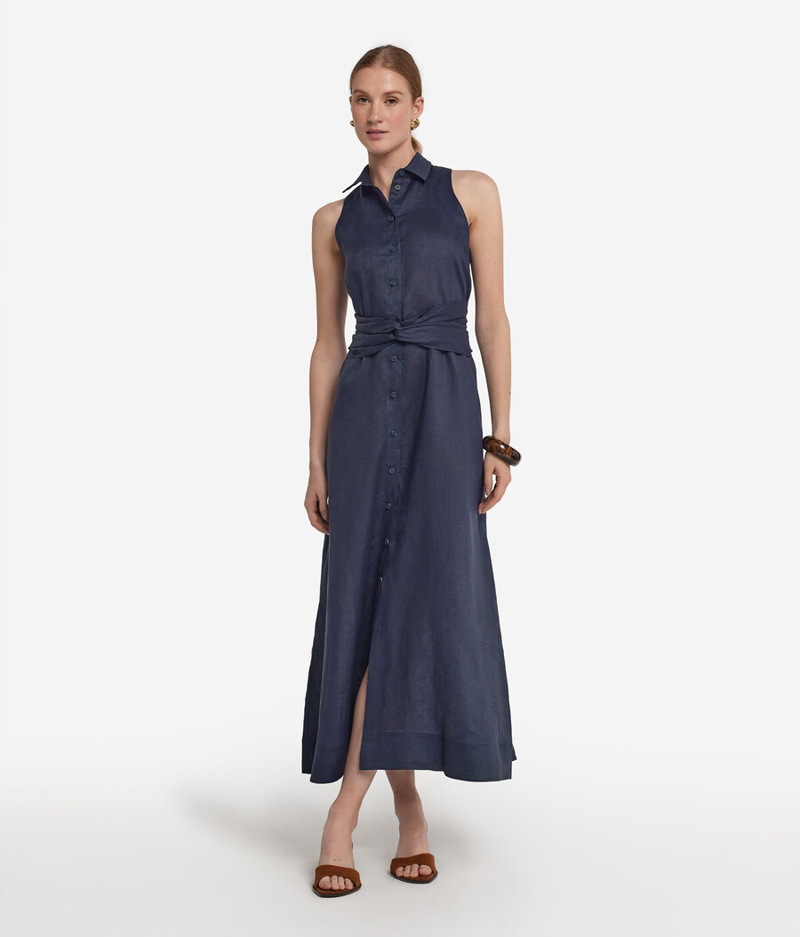 leinenkleid mit gekreuzten bändern