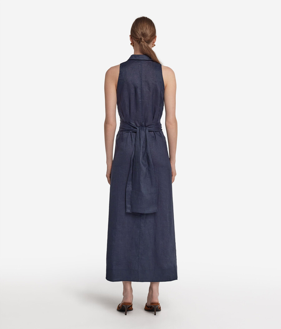 leinenkleid mit gekreuzten bändern