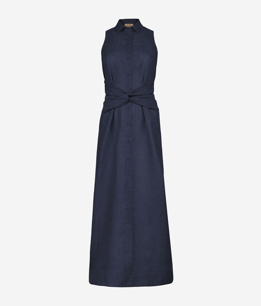 leinenkleid mit gekreuzten bändern