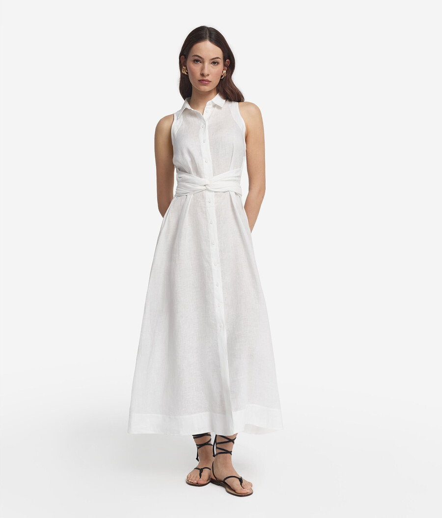 leinenkleid mit gekreuzten bändern