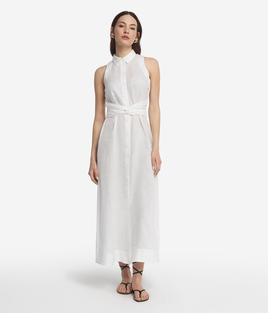 leinenkleid mit gekreuzten bändern