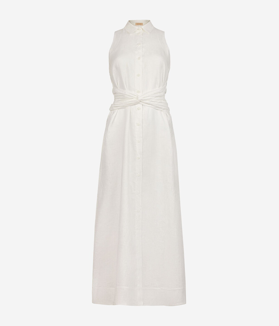 leinenkleid mit gekreuzten bändern