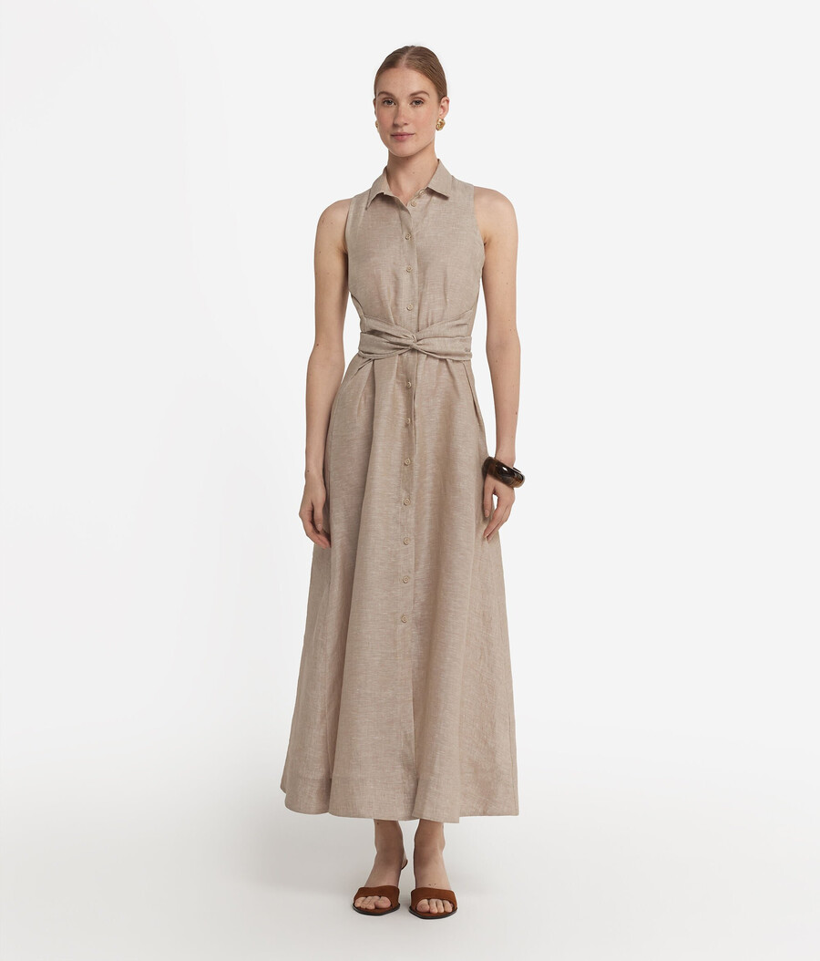 leinenkleid mit gekreuzten bändern