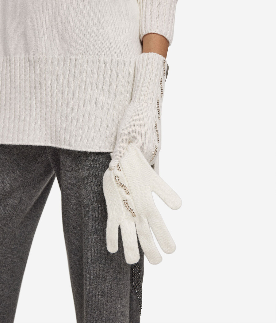 ultraweiche kaschmirhandschuhe mit zopfmuster und strasssteinen