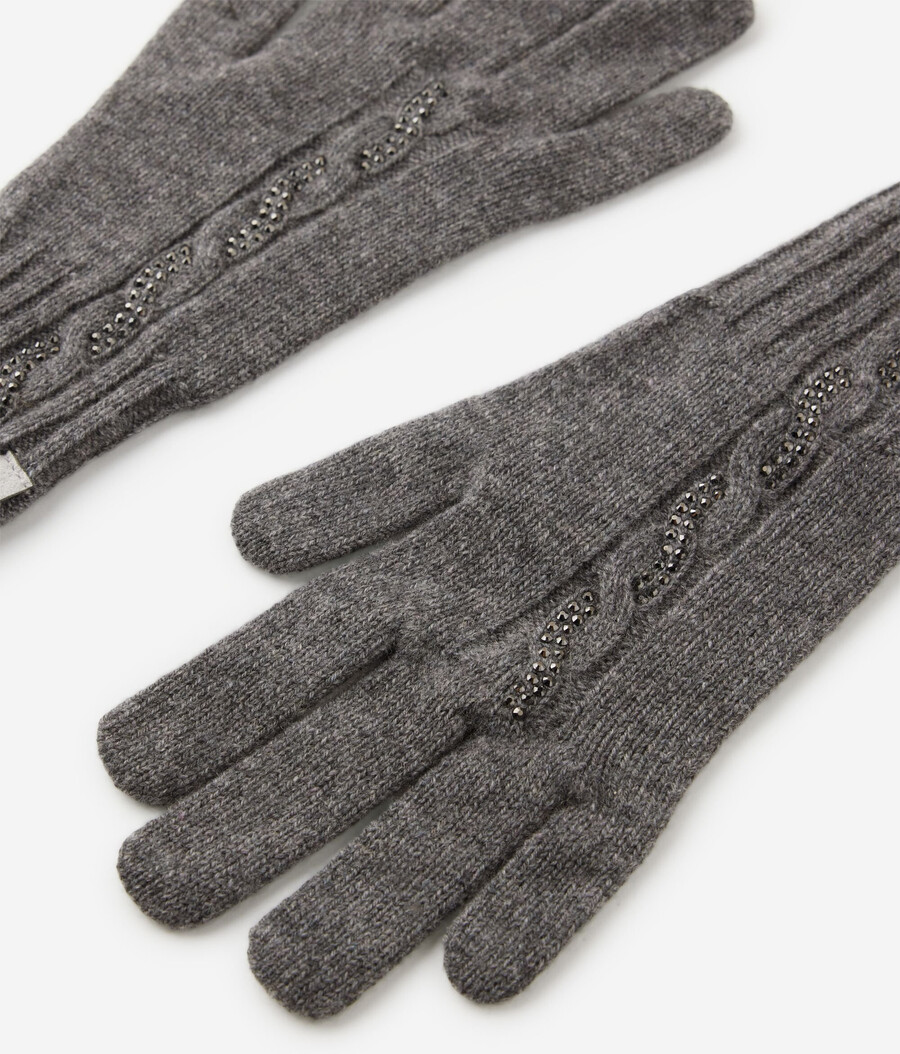 ultraweiche kaschmirhandschuhe mit zopfmuster und strasssteinen