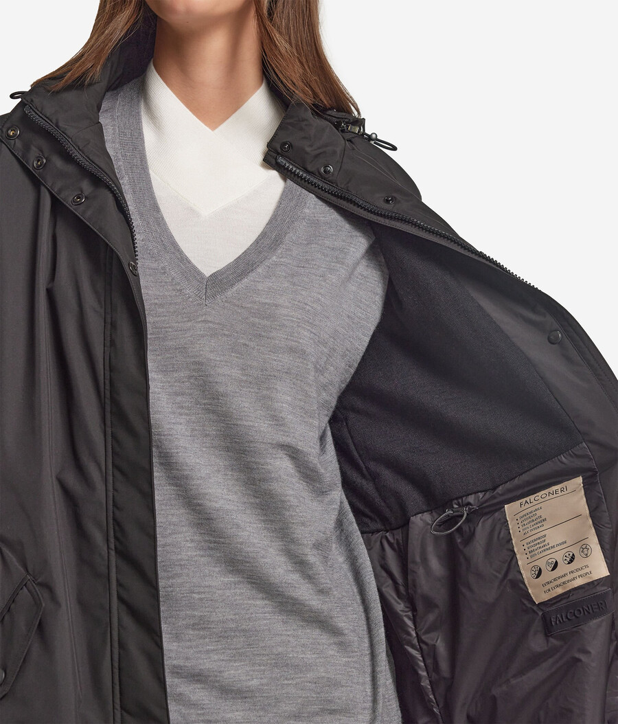 lange funktionsjacke mit kordelzug