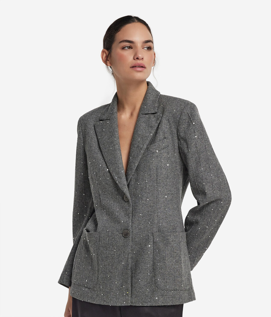 nadelstreifenjacke aus wolle mit pailletten