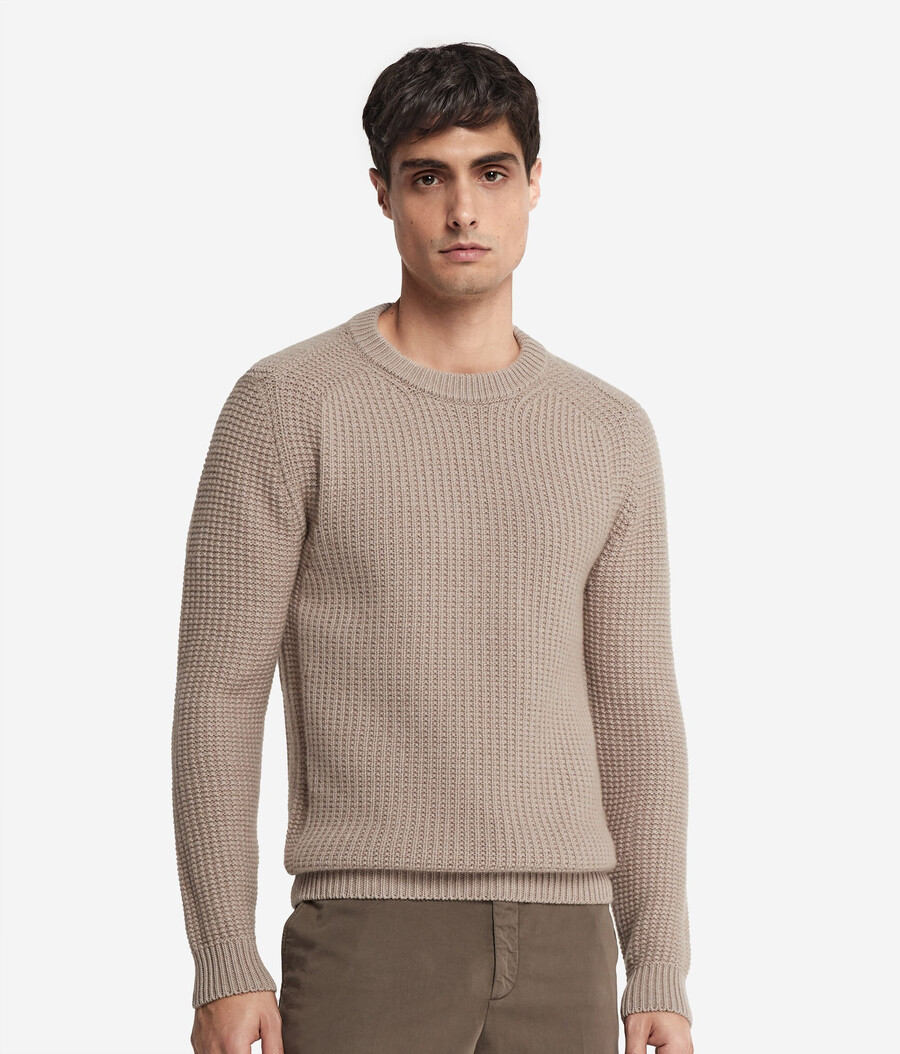 gerippter ultraweicher kaschmirpullover mit rundhalsausschnitt