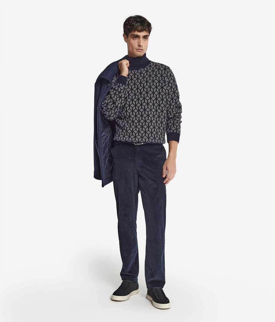 jacquard-kaschmir-rollkragenpullover mit optischem muster