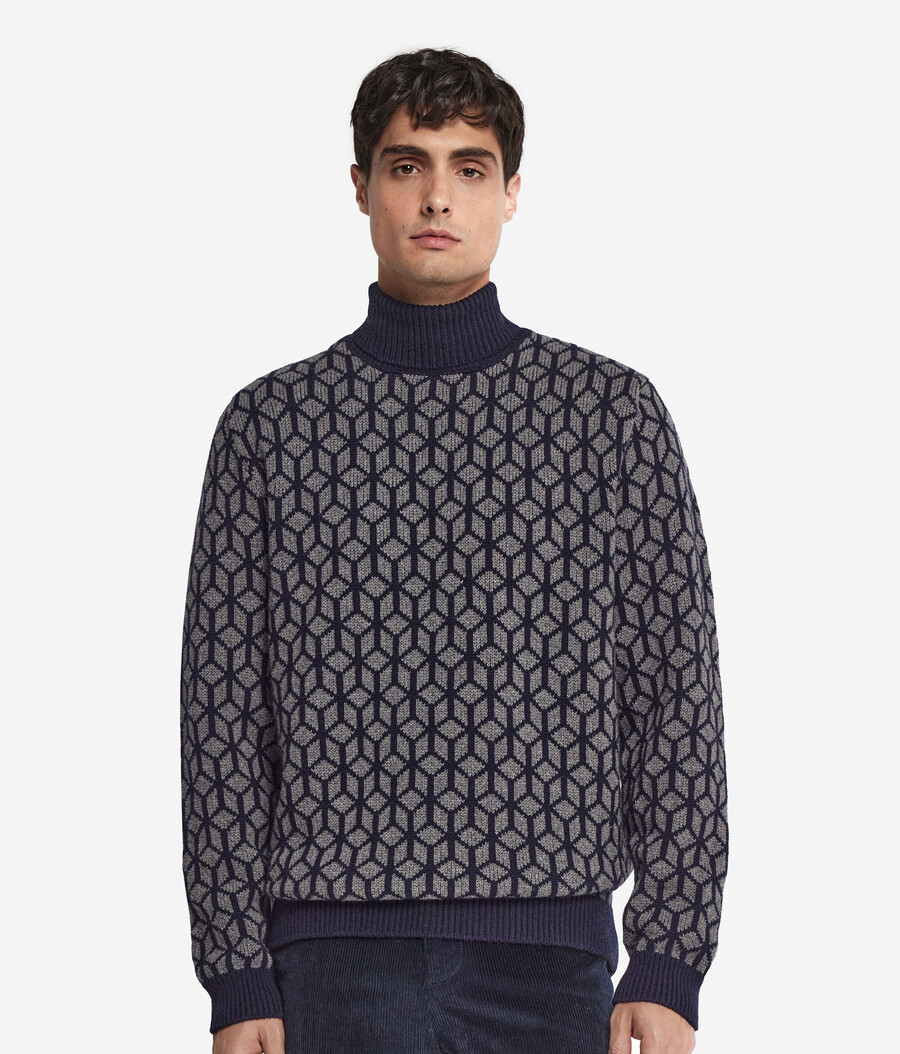 jacquard-kaschmir-rollkragenpullover mit optischem muster