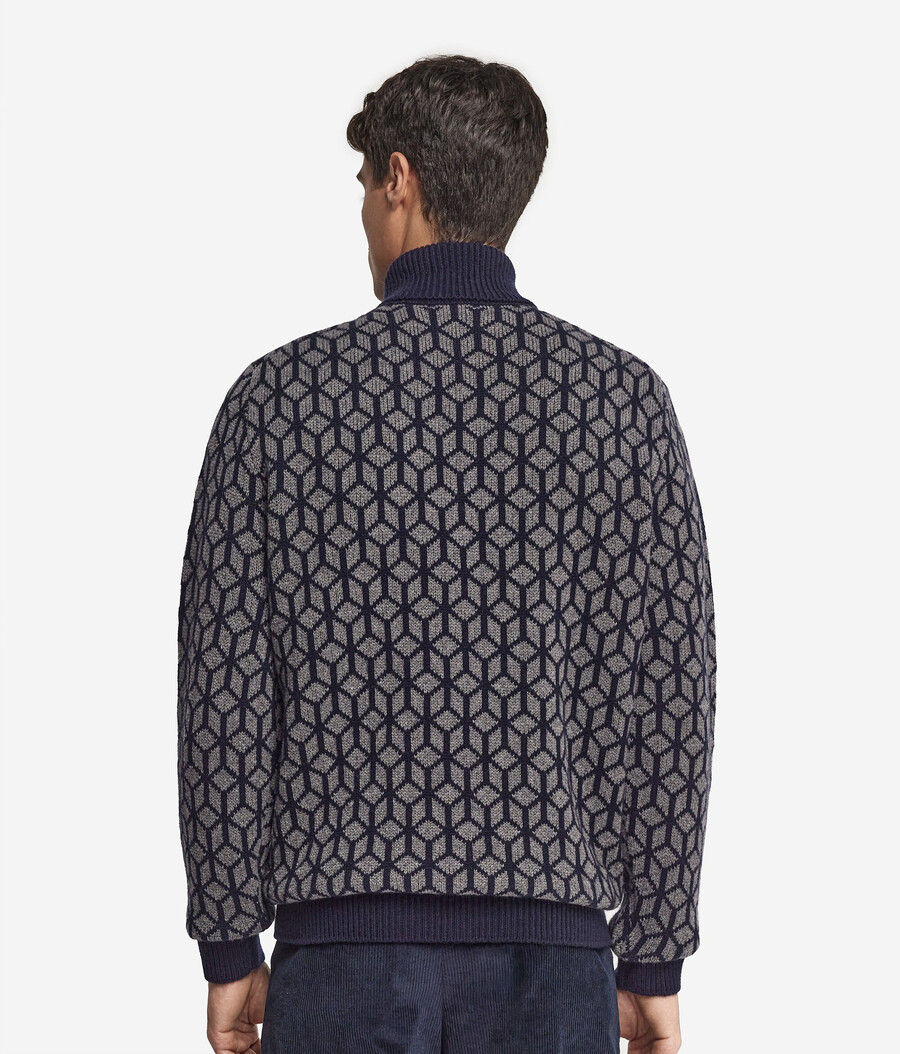 jacquard-kaschmir-rollkragenpullover mit optischem muster