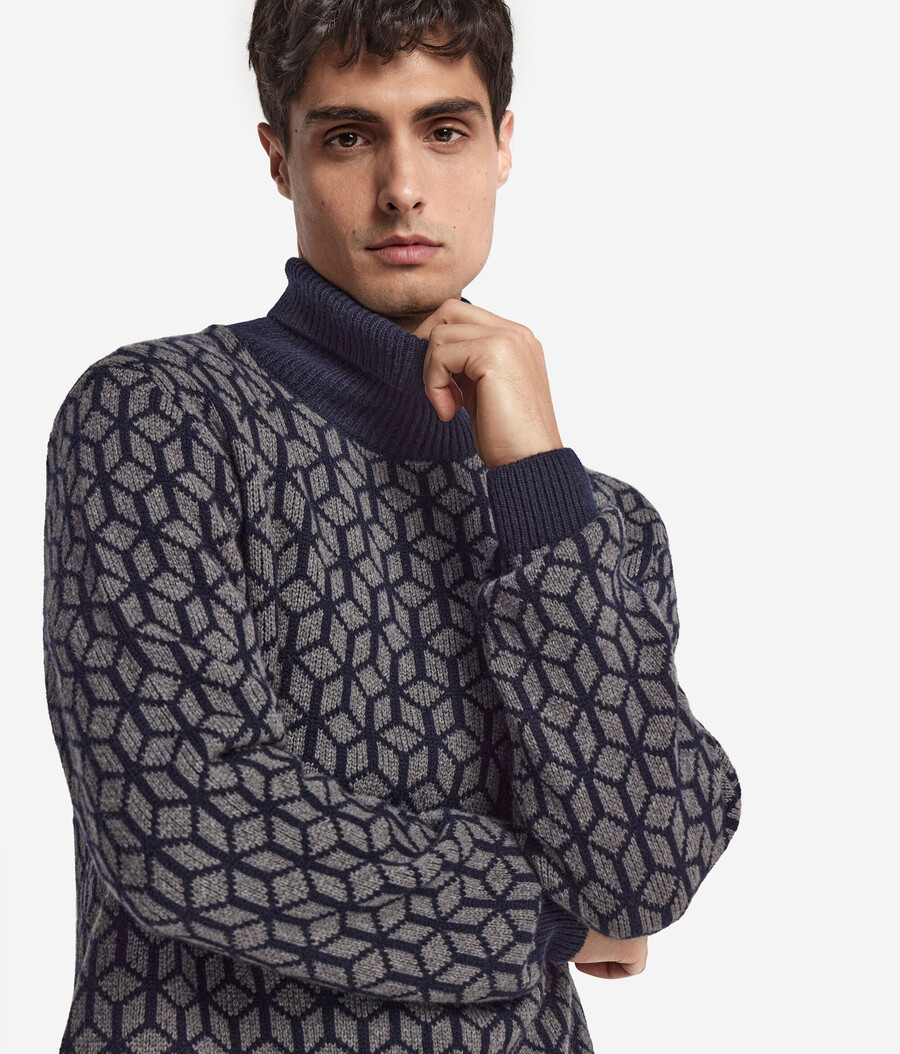 jacquard-kaschmir-rollkragenpullover mit optischem muster