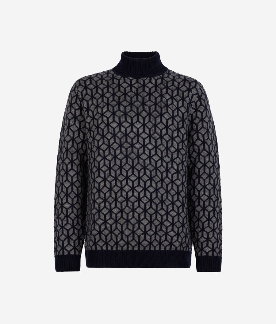 jacquard-kaschmir-rollkragenpullover mit optischem muster