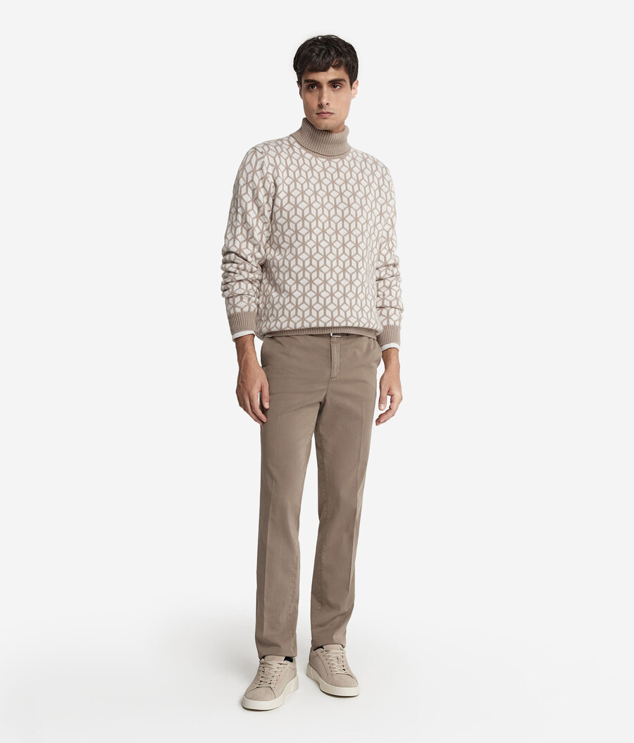 jacquard-kaschmir-rollkragenpullover mit optischem muster