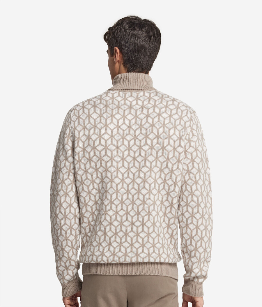 jacquard-kaschmir-rollkragenpullover mit optischem muster