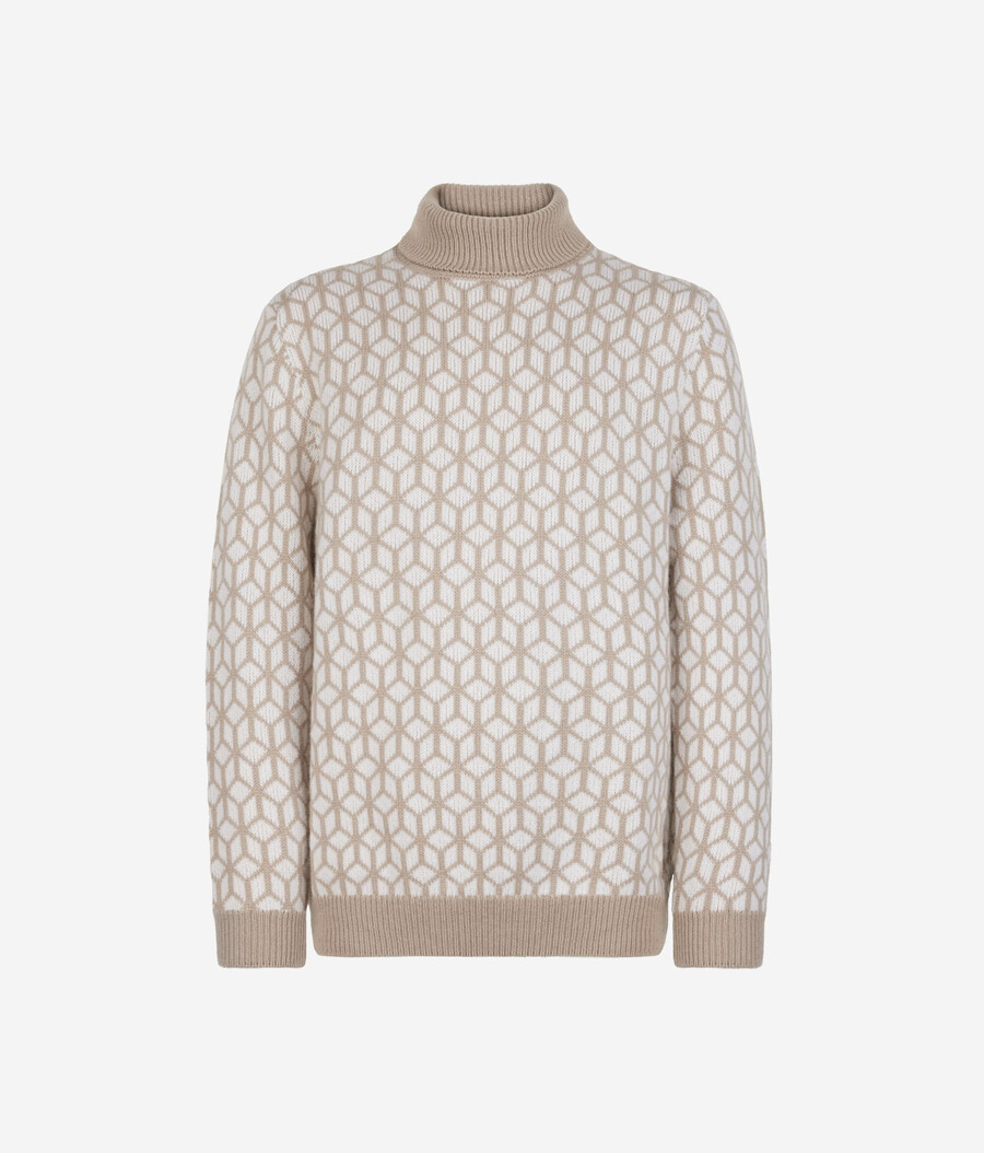 jacquard-kaschmir-rollkragenpullover mit optischem muster