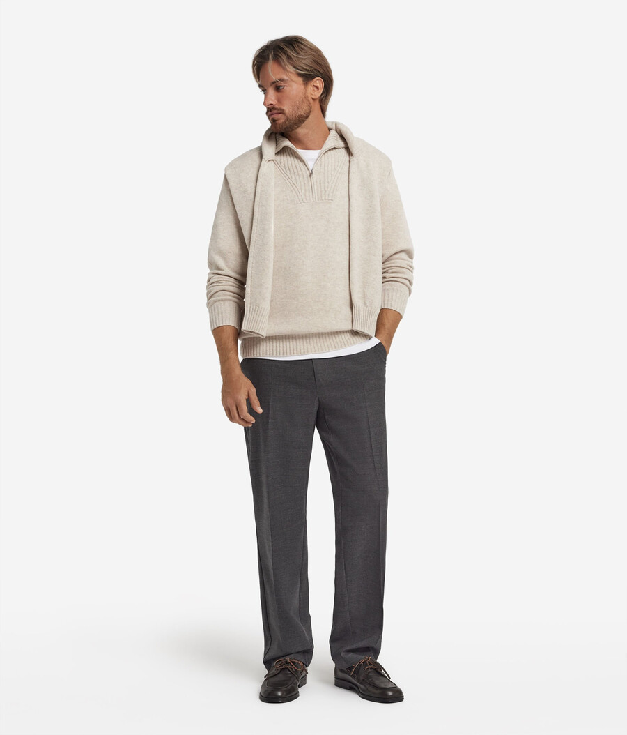 gerippter ultraweicher kaschmirpullover mit reißverschluss