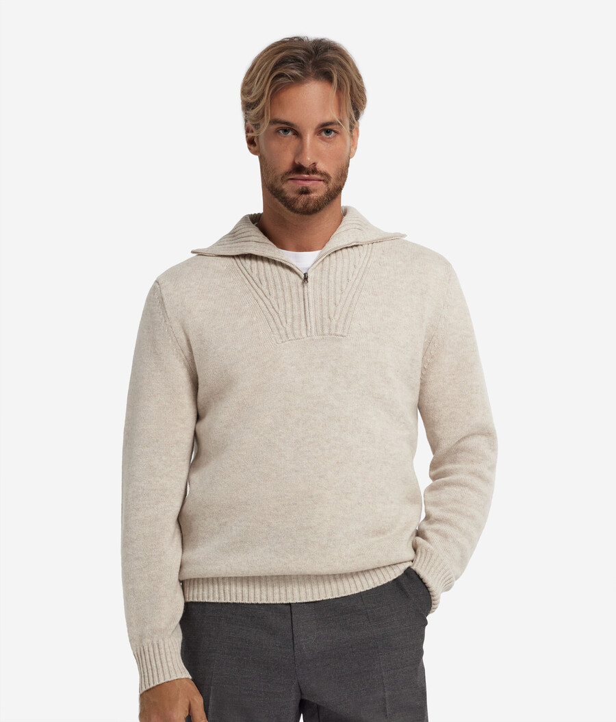 gerippter ultraweicher kaschmirpullover mit reißverschluss