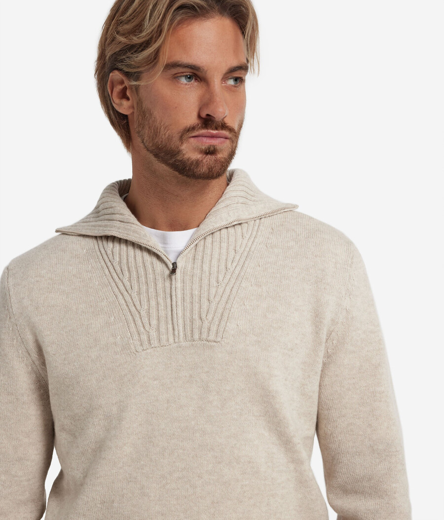 gerippter ultraweicher kaschmirpullover mit reißverschluss