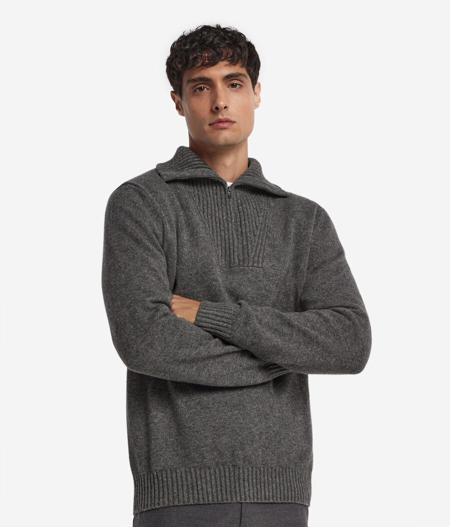 gerippter ultraweicher kaschmirpullover mit reißverschluss