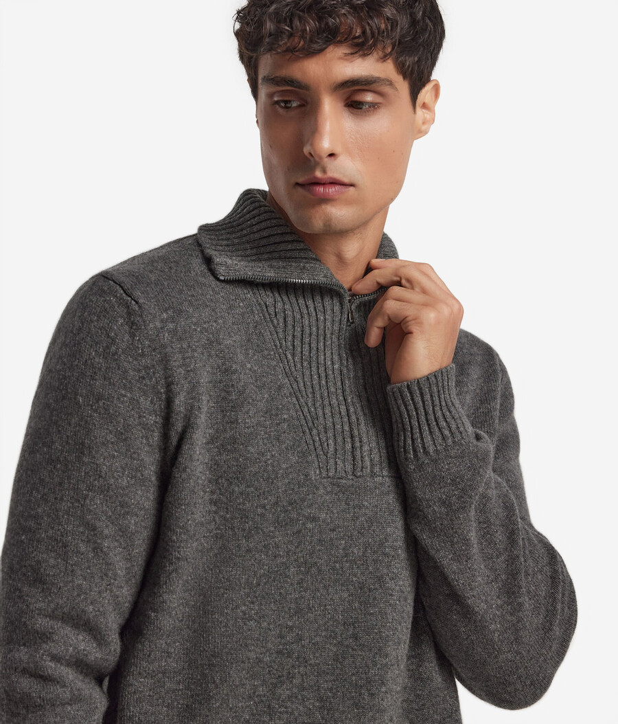 gerippter ultraweicher kaschmirpullover mit reißverschluss