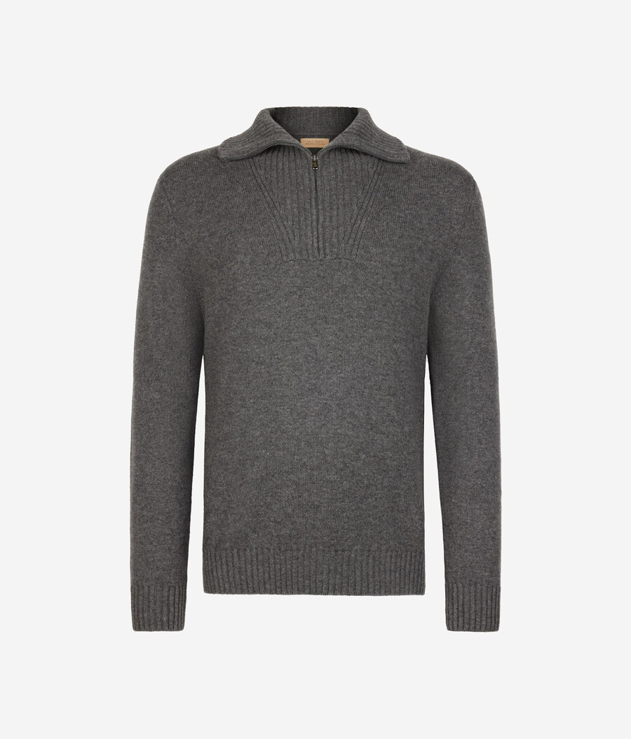 gerippter ultraweicher kaschmirpullover mit reißverschluss
