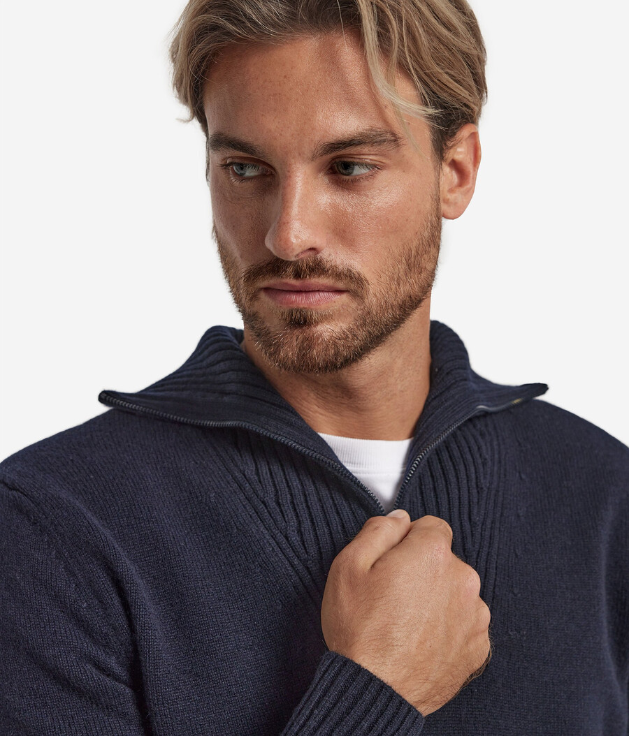 gerippter ultraweicher kaschmirpullover mit reißverschluss