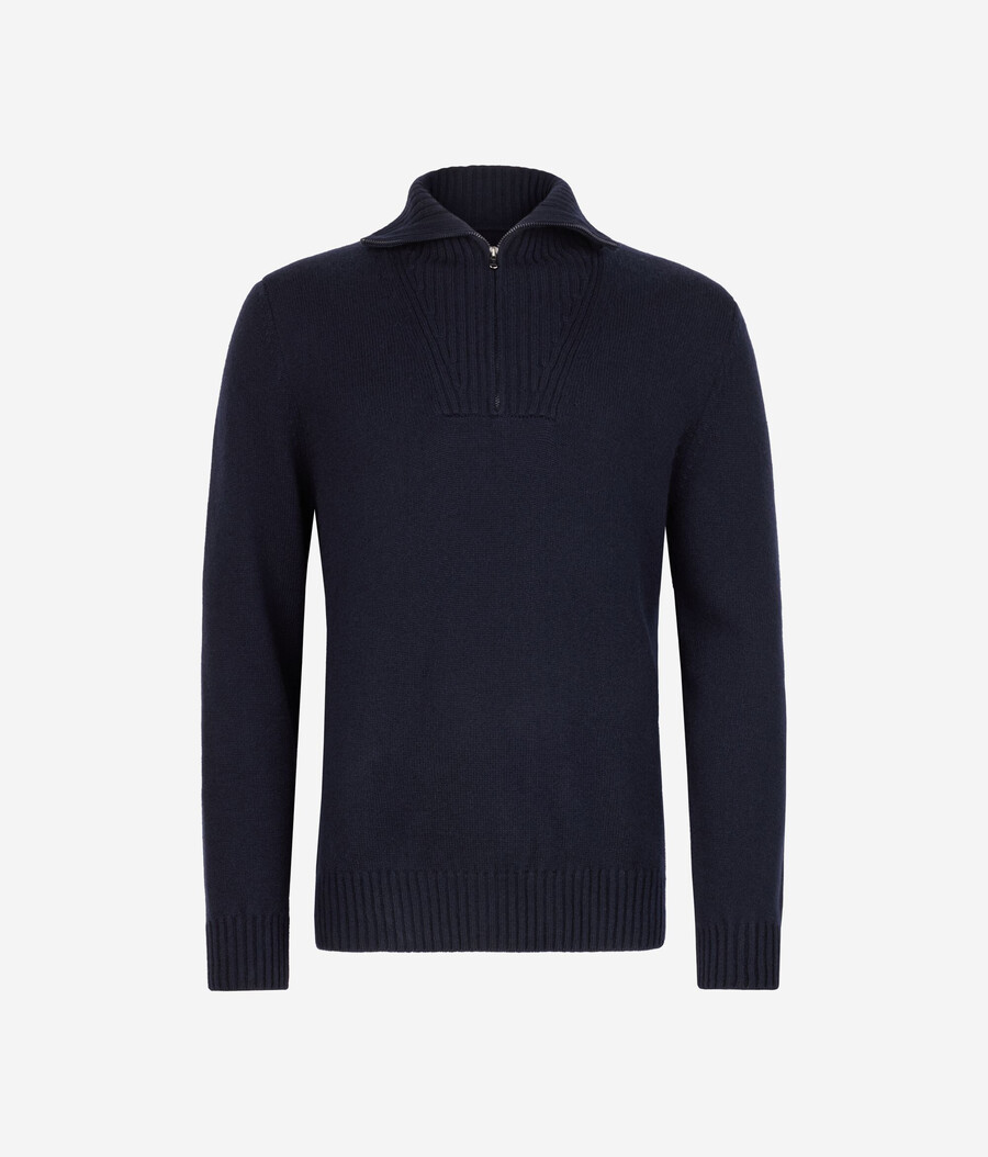 gerippter ultraweicher kaschmirpullover mit reißverschluss