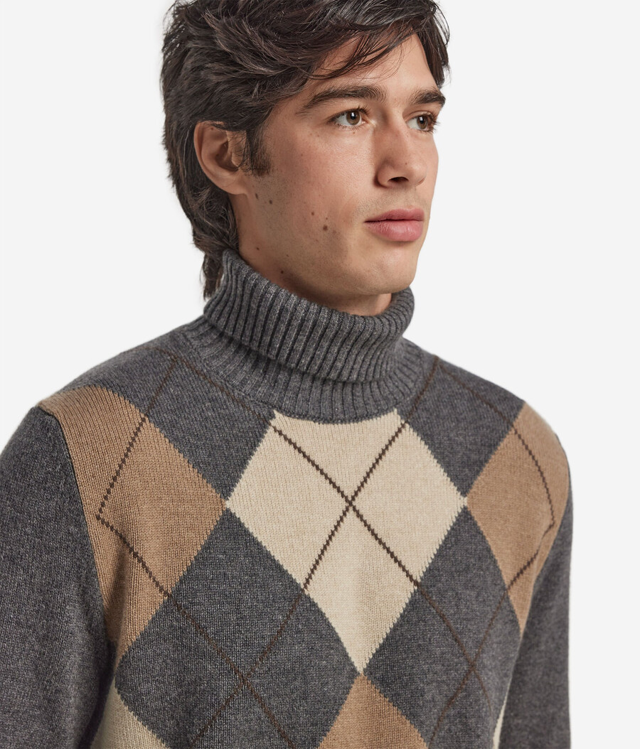 ultraweicher kaschmir-rollkragenpullover mit rautenmuster