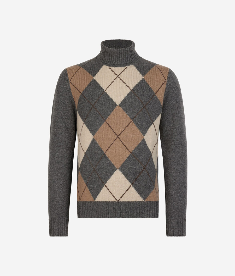 ultraweicher kaschmir-rollkragenpullover mit rautenmuster