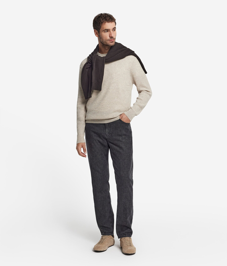 ultraweicher kaschmirpullover mit waffelstrick und rundhalsausschnitt