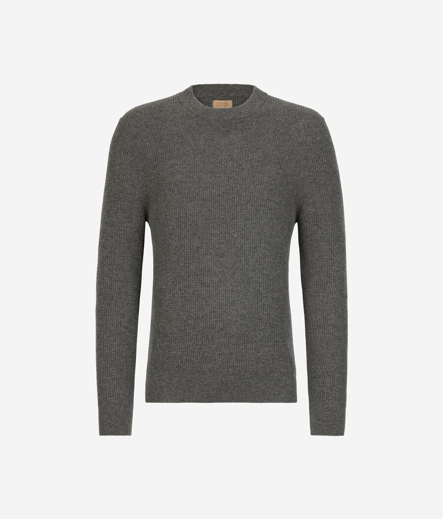 ultraweicher kaschmirpullover mit waffelstrick und rundhalsausschnitt
