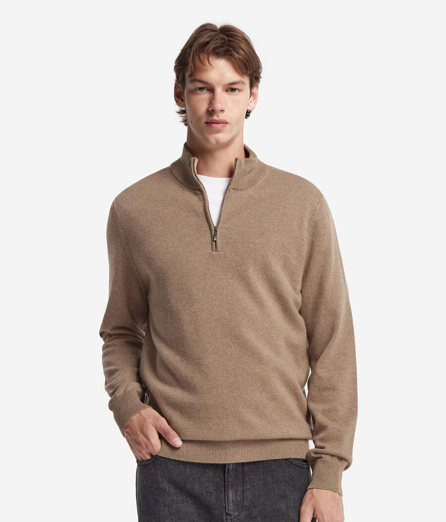 ultraweicher kaschmirpullover mit halbem reißverschluss und stehkragen