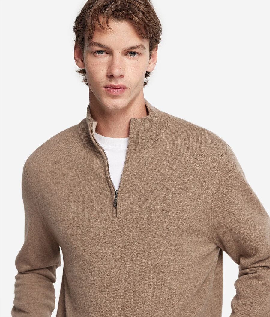 ultraweicher kaschmirpullover mit halbem reißverschluss und stehkragen