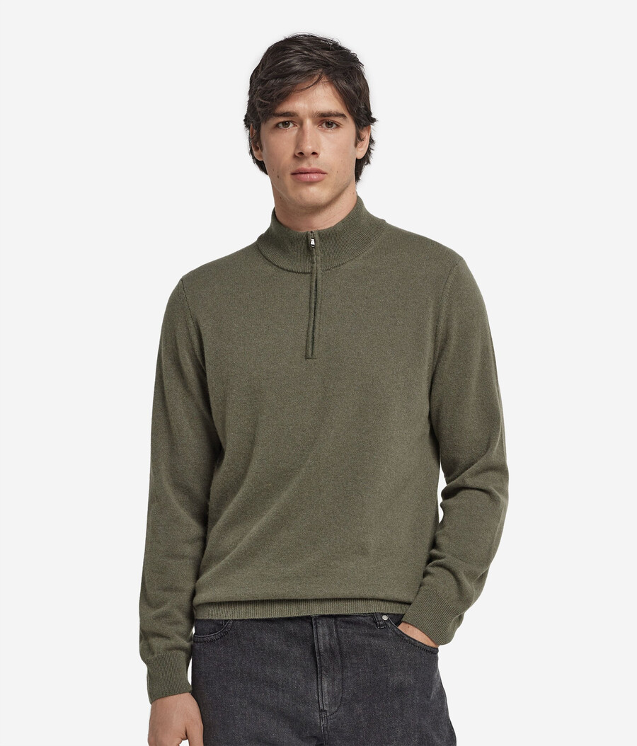 ultraweicher kaschmirpullover mit halbem reißverschluss und stehkragen