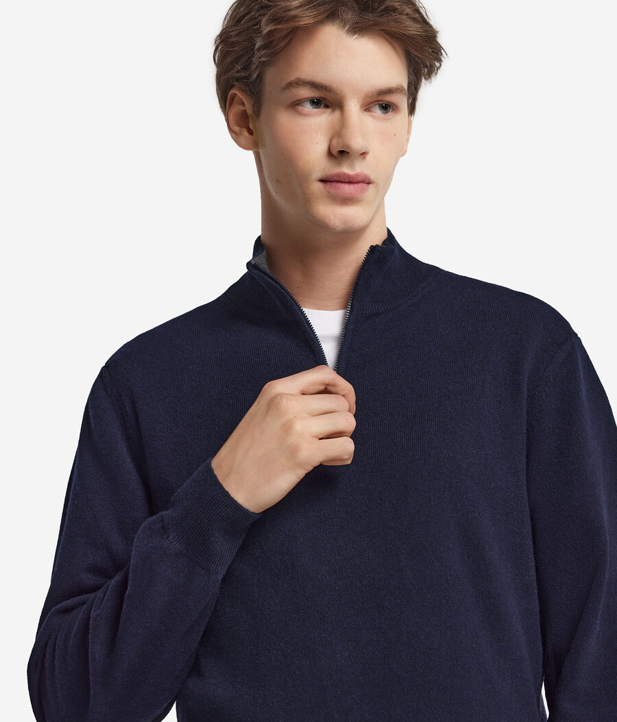 ultraweicher kaschmirpullover mit halbem reißverschluss und stehkragen
