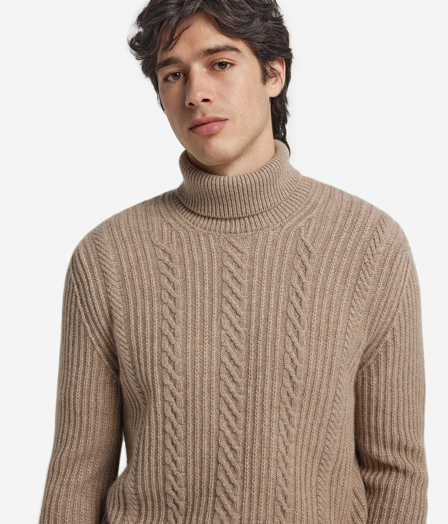 ultraweicher ungefärbter kaschmir-rollkragenpullover mit zopfmuster