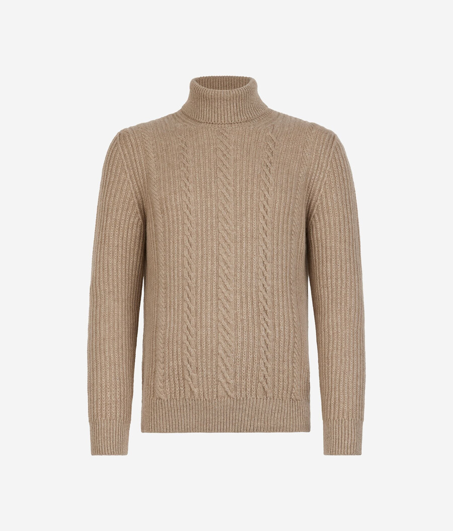 ultraweicher ungefärbter kaschmir-rollkragenpullover mit zopfmuster