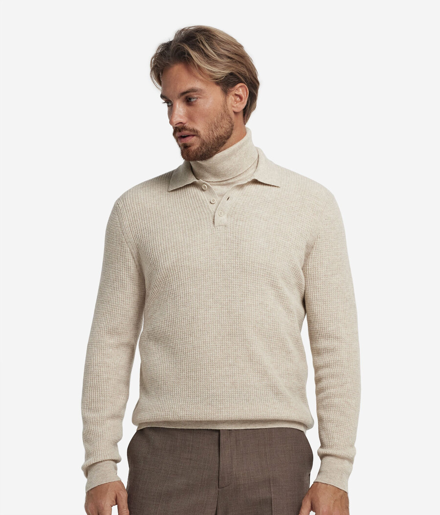 ultraweiches kaschmir-poloshirt mit waffelstruktur