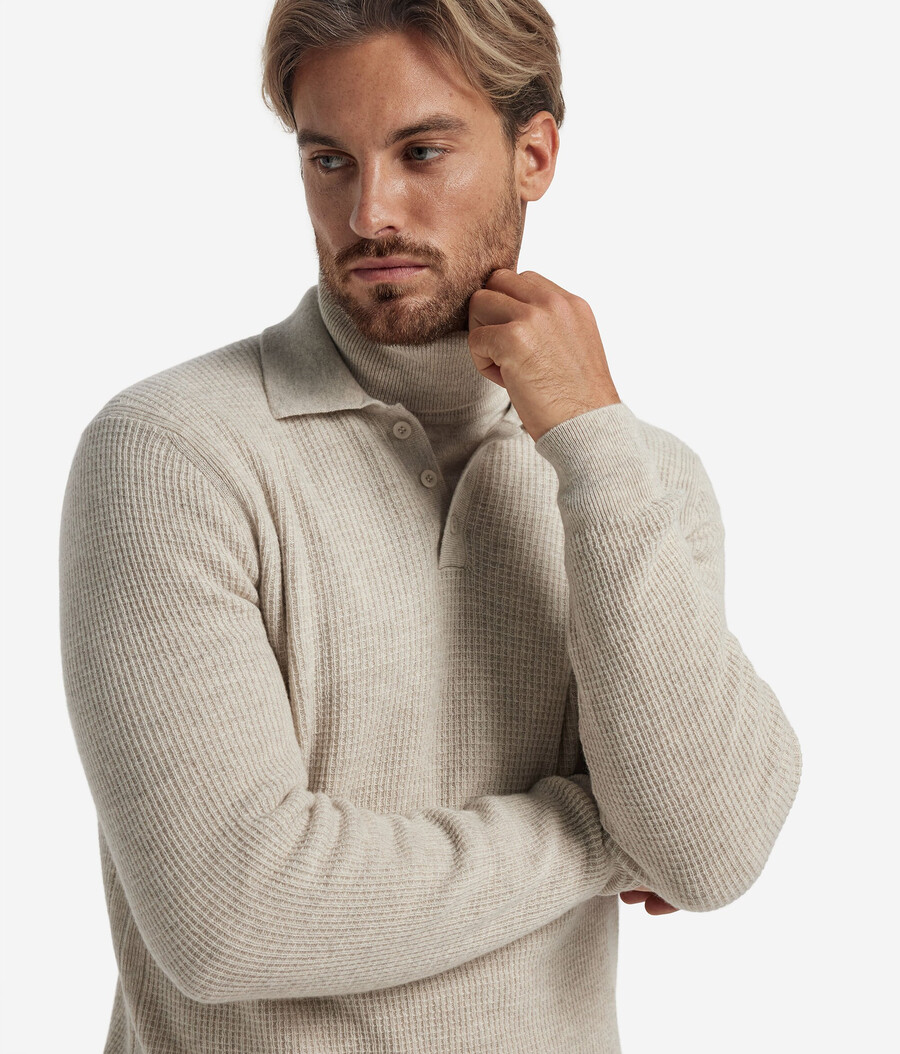 ultraweiches kaschmir-poloshirt mit waffelstruktur