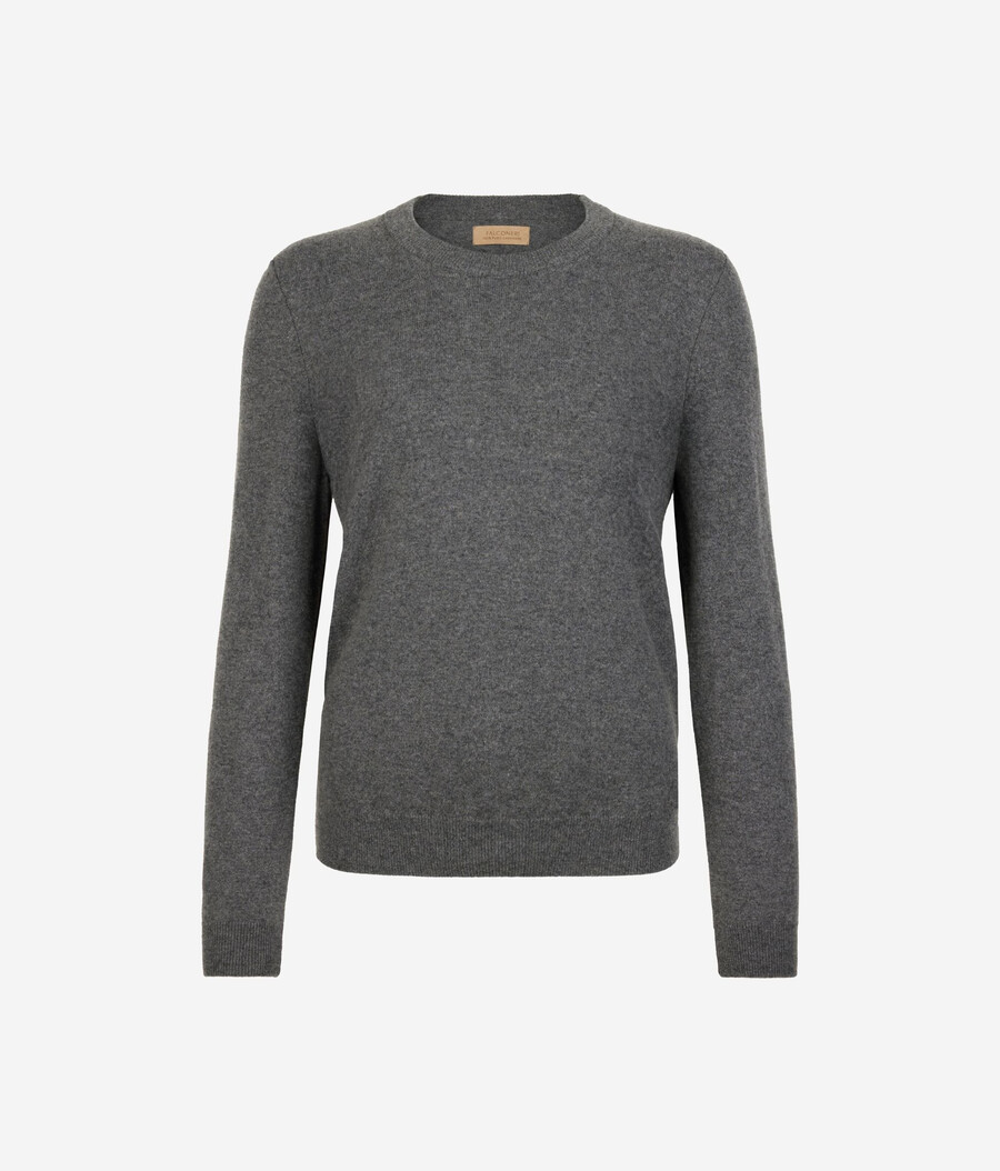 langärmeliger ultraweicher kaschmirpullover mit rundhalsausschnitt