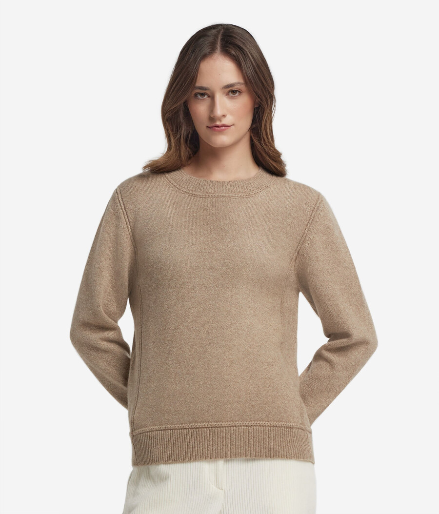 ultraweicher ungefärbter trikot-kaschmirpullover mit rundhalsausschnitt