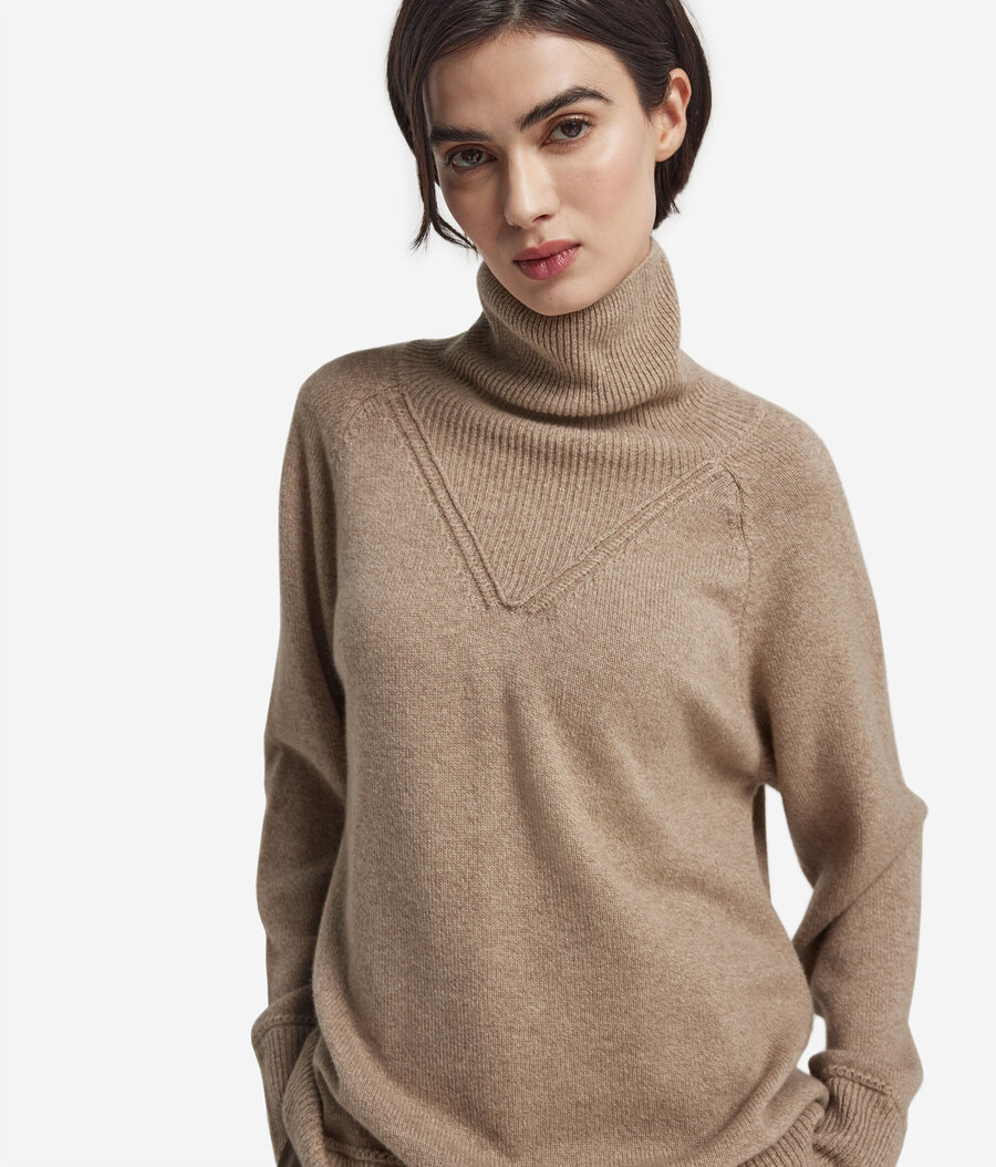ultraweicher ungefärbter kaschmir-rollkragenpullover mit zopfmuster