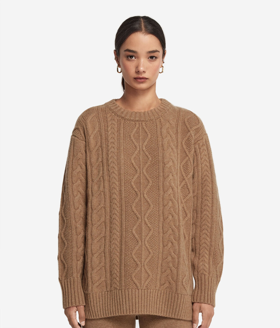 zopfmuster-pullover aus ultraweichem kaschmir mit rundhalsausschnitt